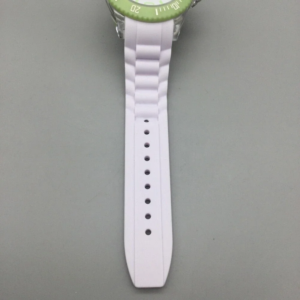 40nine Mens Watch 43mm White Dial Green Bezel White Silicone Date New Battery
